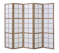 5 pan diviseur de pièce écran Pliant - Bois diviseur Shoji en Riz Brun Blanc