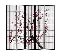 5 pan Pliante modèle de cloison - cloison Bois Shoji en Noir avec des Fleurs de Cerisier - Salle écran
