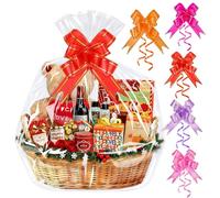 5 Papier Cadeau Transparent,Papier Cristal Fleuriste,70x100cm Papier Film Cellophane+5 Fleur de Ruban pour Emballage des Cadeaux et Paniers de Noël,Bouquet de Fleurs Cadeau Artisanat Panier