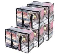 5 Paquet Clair Sacs de Rangement pour Vêtements avec Poignée Renforcée, 46 X 38 X 23 cm, Organisateur de Vinyle pour Couette Couverture Fourre Tout Transparent avec Fermeture à Glissière Robuste