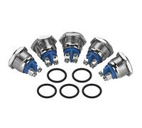 5 pcs 250V 2A 2 Broches Interrupteur à Bouton-poussoir Réinitialisation Automatique Mini Bouton-poussoir Imperméable en Métal 16MM Trou (Tête Plate), Boutons Et Indicateurs