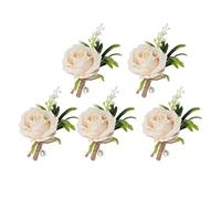 5 Pcs Broche De Mariage Rose, Mariage Broche Eucalyptus Broche De Mariage Boutonnière Fleurs Artificielles Avec Des Épingles En Plastique Pour Mariée Marié Cérémonie D'anniversaire (Champagne)