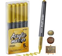 5 PCS Feutre Acrylique Or,1-4MM Marqueur pour Contours & Détails Adulte Acrylique Convient pour Peindre des pierres tombales,Bois