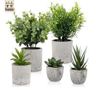5 Pcs Plantes Artificielles Intérieur avec Pot, Verdure Eucalyptus, Succulentes, Serpentine & Romarin,Fausse Plante Plastique Petite, Plantes Faux pour Décoration Salon, Chambre, Bureau, Salle de Bain