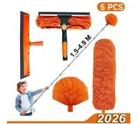 5 Pcs Plumeau télescopique Acier inoxydable, Tete de Loup Longueur 1,5-4,9 m - Poussiere Telescopique et tête en Microfibre