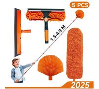 5 Pcs Plumeau télescopique, Tete de Loup Longueur 1,5-4,9 m, Brosse de Plumeau Poussiere Telescopique et tête en Microfibre