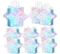 5 pièces/10 pièces/set, Sac cadeau de flocon de neige, sac en papier de flocon de neige pour nouveau-né, bain de princesse holographique bleu, bonbons et collations avec poignée pour fête d'anniversai