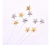 5 pièces/50 pièces Décorations d'étoiles pour gâteau d'anniversaire, utilisées pour la décoration de gâteau d'anniversaire, étoile à cinq branches en plastique texture or & argent avec tige fine, conv