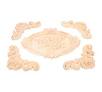 5 Pièces Applique D'angle de Meuble Fleur Sculptée en Bois | Bois D'hévéa, Teinte Kaki, Décoration Maison Polyvalente, Style Moderne Vintage Classique Élégant Artistique