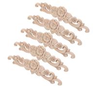 5 Pièces Applique en Bois Sculpté Rose, Décoration Européenne | Bois Non Peint, Motif Floral Détaillé, Application Simple, pour Intérieurs et Décorations Domestiques