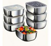 5 pièces Boîtes de conservation alimentaire en acier inoxydable avec couvercles, boîte à lunch, boîte à collation réutilisable, ensemble de rangement de bureau, facile à nettoyer, parfait pour la prép