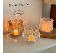 5 pièces Bougeoirs en verre en forme de tulipe, cadeau de la Saint-Valentin, set de bougeoirs design tulipe, décoration de table en verre, bougeoirs de style vintage romantique, convient pour la décor