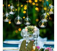 5 pièces Bouteille de micro-paysage, Vase en verre suspendu, Bougeoir rond en verre transparent suspendu, Convient pour la décoration de mariage, décoration de fête, décoration de maison, pendentif, v