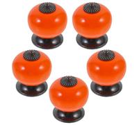 5 Pièces Bouton de Tirage en Céramique Rond Orange, Fête Halloween | Métal Inclus, Installation Facile, Style Simple et Délicat, Usage Placard et Porte, Finition Solide