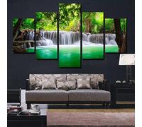 5 pièces d'art mural 5 panneaux peinture sur toile cascade d'eau verte paysage naturel pour chambre moderne, couloir, salon, bureau décoration murale, cadeau grande taille œuvre d'art encadrée