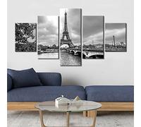 5 pièces d'art mural 5 panneaux peinture sur toile Scène de Paris Tour de rivière Pont Paysage pour chambre moderne, couloir, salon, bureau Décoration murale, cadeau grande taille œuvre d'art encadrée