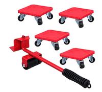 5 Pièces Déménageur de Lit pour Meubles, Kit Cinq Pièces, Rouge | Déplacement Domestique et Bureau, Fer et Abs, Roulettes Robustes, pour Lits et Mobilier Lourds