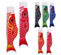5 Pièces Drapeau de Carpe Japonerie en Satin, Colorée | Décoration Japonerie pour Balcon ou Entrée, Impression Koi Vive, Pince Métallique Pivotante, Bouche Renforcée, Rangement
