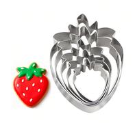 5 pièces Ensemble de moules à biscuits en forme de fraise 1,2-3,5 pouces en acier inoxydable, moules à biscuits en forme de fruits, moules à biscuits en fondant fraise pour la cuisson, fête d'annivers