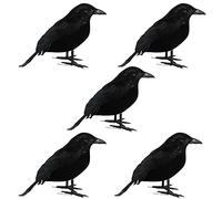 5 Pièces Faux Corbeau Noir, Oiseaux D'Halloween, Corbeaux Artificiels Fait à La Main, Ornement Plumes Noires pour Décor Halloween