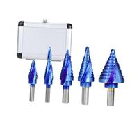5 Pièces Foret à Paliers Conique Hss Bleu, Perçage Progressif | Acier Hss, Design à Deux Goujures et Pointe Fendue, Coffret Aluminium pour Panneaux PVC et Tôles