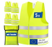 5 Pièces Gilet Jaune Adulte Enfant ISO 20471:2013 Gilet Jaune Voiture | Gilet Réfléchissant pour Running Vélo Voiture, Gilet Fluorescent de Sécurité pour la Course à Pied le Vélo la Moto et Travail