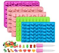 5 Pièces Moule Silicone Bonbon, Réutilisable Moules à Bonbons | avec 2 Compte-gouttes, Ourson, Animale, mini dinosaure, cœurs, pour Faire Chocolat, Gelée, Glaçons, Bonbons et fondant