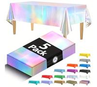 5 pièces Nappes jetables irisées - 54" X 72/86" Housses de table en plastique premium pour fêtes, mariages, remises de diplômes et anniversaires - Design arc-en-ciel brillant, nettoyage facile, housse