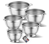 5 Pièces Passoire Inox Tamis Cuisine, 20/24/26/28/30 cm Passoire-égouttoir métallique pour évier avec poignée - Passoires à mailles fines pour le lavage des pâtes, légumes, fruits et (Cinq paquets)