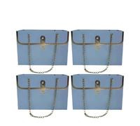 5 pièces petit sac fourre-tout à fleurs Pour Maison | Boîte en papier avec poignée en chaîne for emballage de bouquets, présentations florales(Blue)