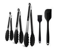 5 Pièces Pince de Cuisine,Inclus 3 PCS Pince Silicone Air Fryer,un Spatules en Silicone et un Pinceau,avec languettes en silicones et poignées caoutchoutées,Pince Alimentaire Cuisine pour Barbecue
