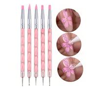 5 pièces Pinceaux de sculpture et de peinture pour nail art en acrylique en silicone, couleur rose, outils de modelage, de dessin et de pointillage à double extrémité pour vernis gel UV DIY Polyamide