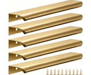 5 pièces Poignées de placard dorées brossées, convenant aux placards et aux armoires, tailles : 8 cm/3,15 po, 12 cm/4,72 po, 15 cm/6 po, 20 cm/7,87 po, 30 cm/11,8 po, Poignées de placard de cuisine, P