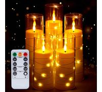 5 pièces Set de bougies sans flamme scintillantes avec guirlande d'étoiles, bougies à piles, lumières de fée à LED intégrées, bougies en acrylique incassables avec télécommande, convient pour la décor