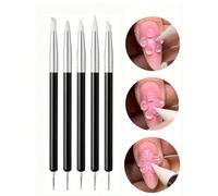 5 pièces Set de pinceaux en silicone pour nail art en acrylique, pointe noire pour la sculpture, la peinture et le dessin, outils de décoration d'ongles en 3D en forme de fleur pour le polissage de ge
