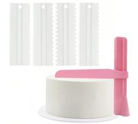 5 pièces Set d'outils de décoration de gâteau, comprenant un lisseur de glaçage, un grattoir à gâteau, un grattoir dentelé en plastique, des outils DIY pour les bords de gâteau à la crème au beurre - 