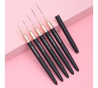 5 pièces/set Pinceaux de lignes pour nail art avec manche en métal noir. Pinceaux de nail art pour lignes longues, petits détails et dessin fin. 2Aluminium