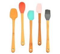 5 Pièces Spatule en Silicone pour Pâtisserie Manche Bambou, Lot la