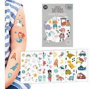 5 planches de tatouages temporaires à coller pour enfants, Motif : Fantaisie & Explorations, Tatouages d’amitié, Tatouages éphémères 100% vegan et hypoallergéniques, idée cadeau d’anniversaire