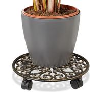 5 roulettes pour plantes en fonte, rondes, Ø 33,5 cm, soucoupes pour pots de fleurs, 4 roulettes, stables, résistantes aux intempéries, roulettes pour fleurs, bronze
