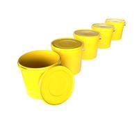 5 seaux avec couvercle 10 l jaunes ronds | En plastique, résistant aux aliments, hermétique et stable | Avec poignée, adaptés pour les aliments, les produits chimiques, la lessive en poudre, les