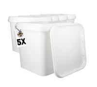 5 seaux avec couvercle 5 l blancs rectangulaires | Seau en plastique adapté à un usage alimentaire, hermétique et stable | Seau vide avec poignée et couvercle pour aliments, produits chimiques, colles