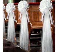 5 sets Décoration de mariage blanche, ensemble de nœuds en tulle blanc, nœuds en organza, grands nœuds décoratifs pour voiture de mariage avec long ruban de tulle transparent, nœud en satin élégant po