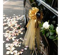 5 sets Décoration de mariage dorée, ensemble de nœuds en tulle blanc, nœuds en organza, grands nœuds décoratifs pour voiture de mariage avec long ruban de tulle transparent, nœud en satin élégant pour
