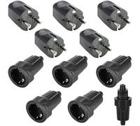 5 x connecteur Schuko extérieur : 250 V 16 A IP54 fiche de contact de protection, jeu de connecteurs en caoutchouc avec protection anti-pliage, 2 broches, fiche Schuko extérieure étanche