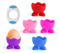 5 x lot de coquetiers amusants et un ouvre-œufs, ensemble de coquetiers en silicone, coquetiers pour enfants pour Pâques, coquetier pour le petit-déjeuner, parfait pour les œufs cuits dans la cuisine