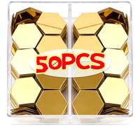 50/1 Pièce Autocollant Mural Hexagonal en Acrylique Effet Miroir XS ou S Auto-adhésif Or Argent pour Projets Artisanaux Décoration Maison Papier Peint XS-Gold