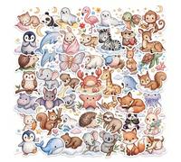 50/100 pièces Autocollants d'animaux du pays des rêves - Panda pastel, renard & méduse sur des nuages avec des fleurs, décalcomanies en vinyle pour bouteille d'eau, ordinateur portable & décoration de