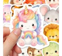 50/100 pièces Autocollants d'animaux mignons, incluant licorne douce, baleine, lion, lapin, zèbre et autres autocollants d'animaux à l'aquarelle, convenant aux bouteilles d'eau, ordinateurs portables,