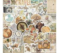 50/100 pièces Autocollants de carte de voyage vintage, pack d'autocollants esthétiques créatifs pour téléphone, bagage, tasse, ordinateur, journal de bord, décoration de rentrée scolaire, fournitures 